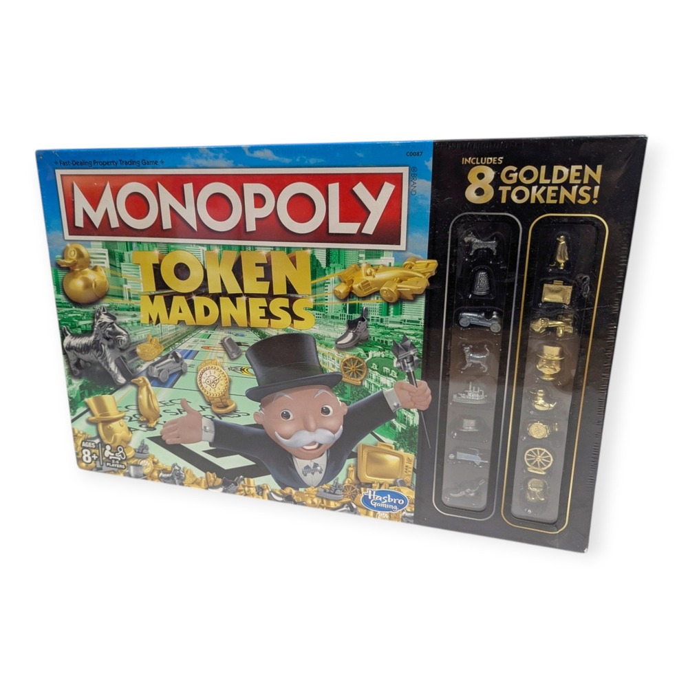 Hasbro Monopoly Token Madness Board Game 16 Tokens 8 Golden C0087 New Sealed